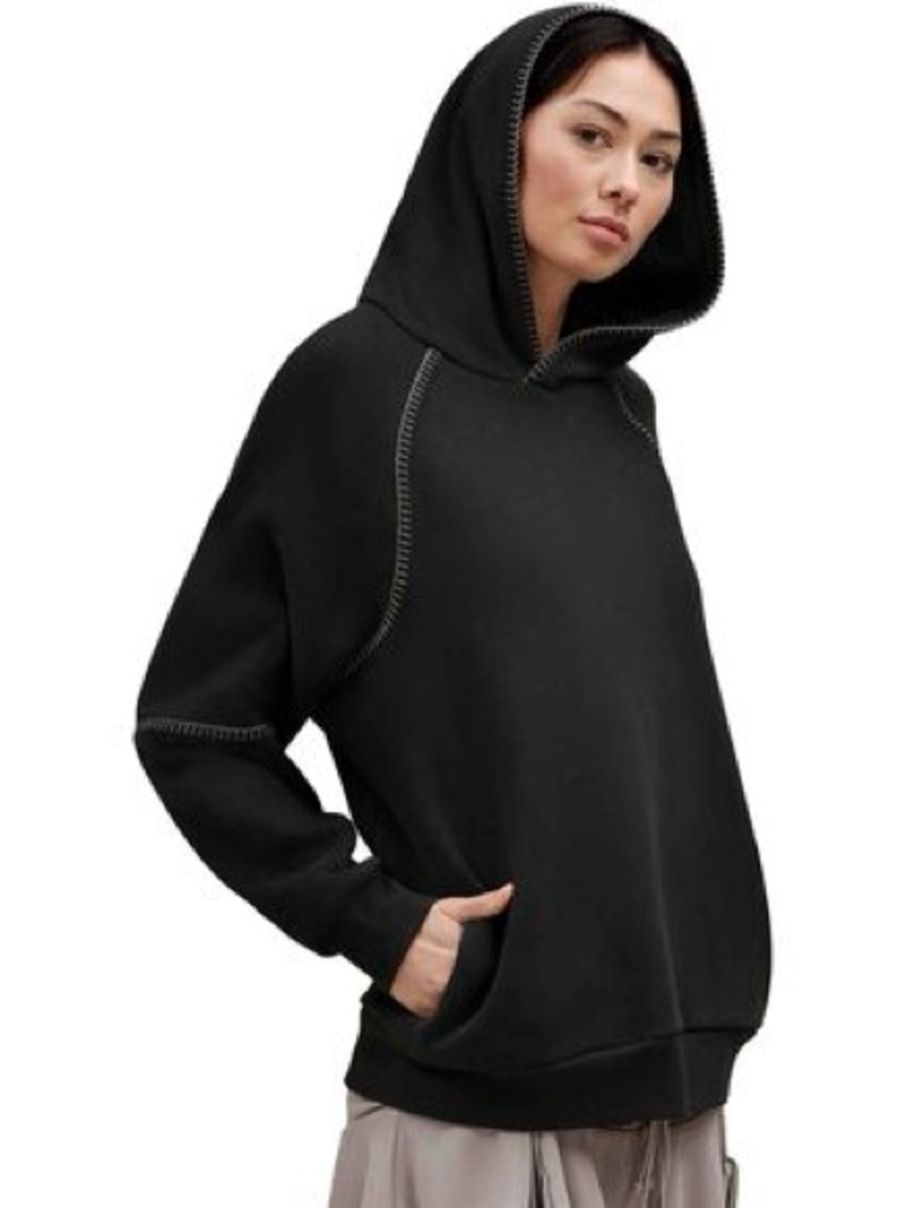 UGG Classic Hoodie Sweatshirt Black L Oversized Fleece Whipstitch